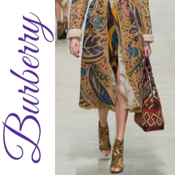 BURBERRY Suede Floral Hand Painted Peep Toe Stiletto Platform Ankle Bootie, Size - Picture 12 of 12